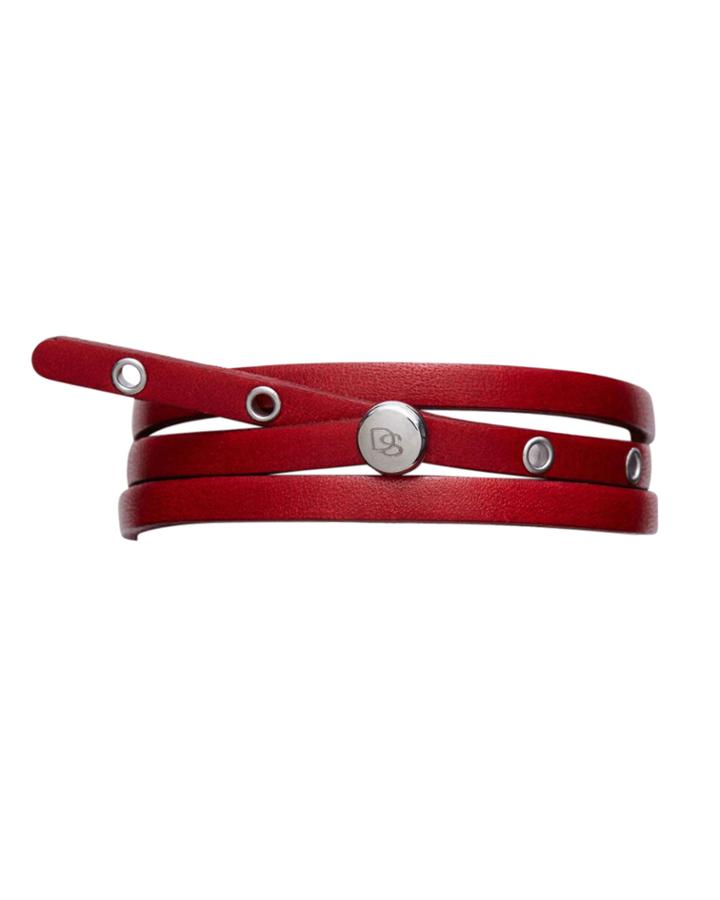 Men's Adjustable Leather Wrap Bracelet, Red