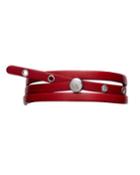 Men's Adjustable Leather Wrap Bracelet, Red
