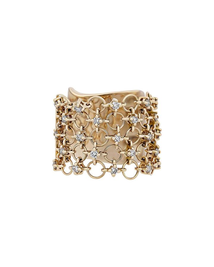 18k Yellow Gold Diamond Circle-link Ring, Size
