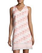Flamingo-print Sleeveless Minidress, Coral