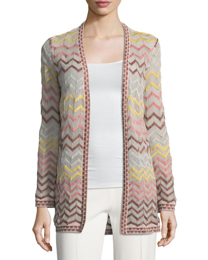 Multicolor Zigzag-print Open-front Cardigan