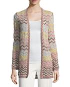 Multicolor Zigzag-print Open-front Cardigan