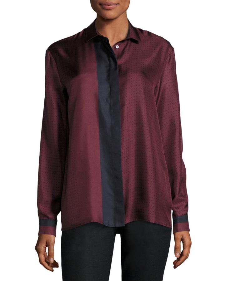 Long-sleeve Button-front Colorblocked