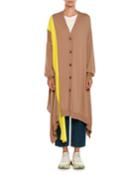 V-neck Button-front Wool Cardigan W/ Contrast