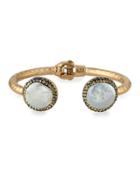 Luxe Hinged Pearly Crystal Bangle Bracelet, White