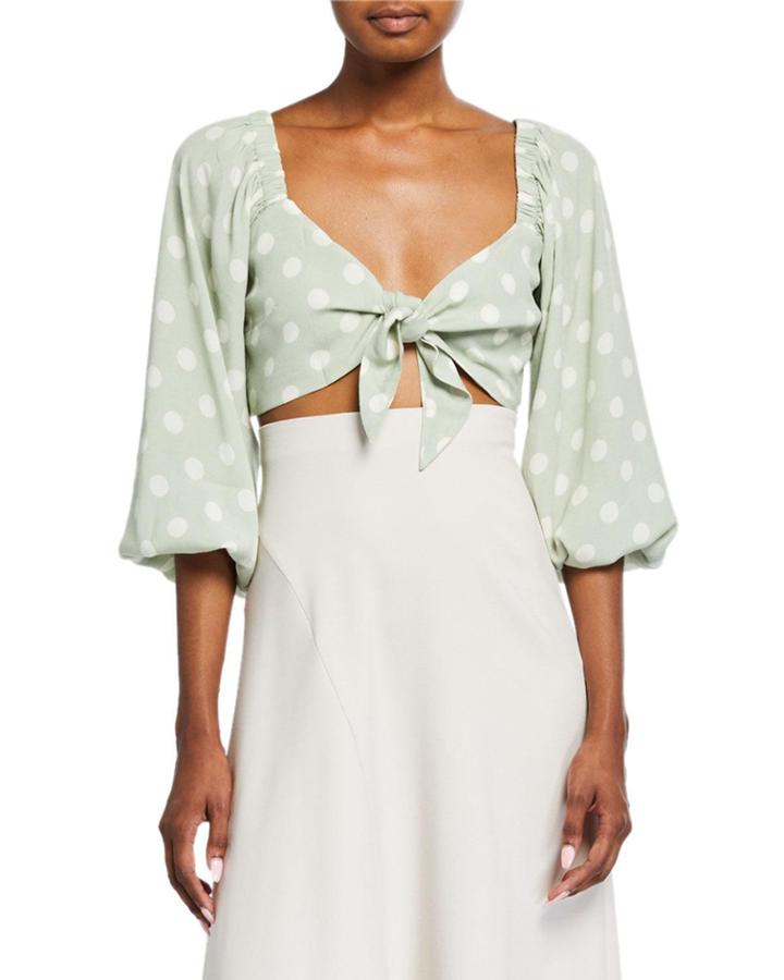 Helene Polka Dot Tie Front Crop Top