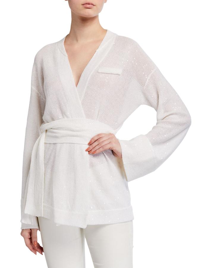 Paillette Linen-silk Kimono