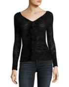 Devore Ruched V-neck Top W/ Ruffled Frill