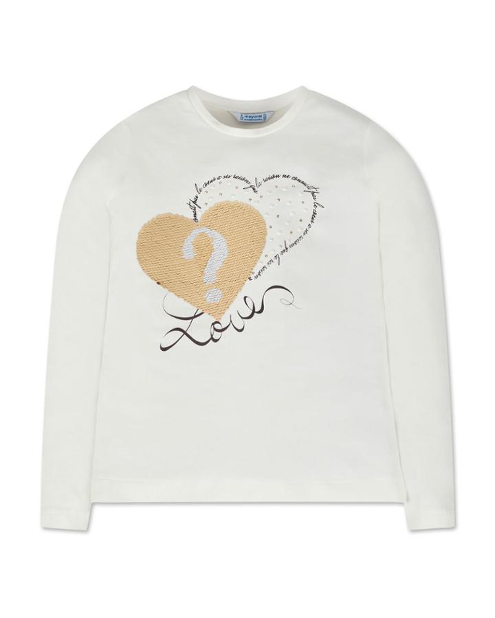 Girl's Long-sleeve Flip Sequin Heart Tee,
