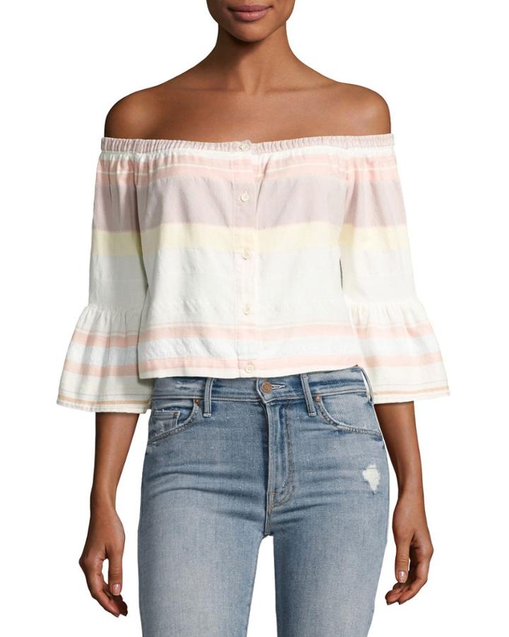 Belle Striped Off-the-shoulder Crop Top