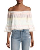 Belle Striped Off-the-shoulder Crop Top