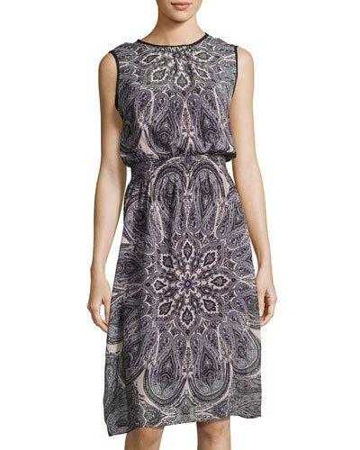 Sleeveless Paisley-print Chiffon Dress,