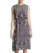 Sleeveless Paisley-print Chiffon Dress,