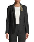 Revi Pinstripe Jacket With Bird Embellishment
