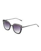 Cutout Cat-eye Metal Gradient Sunglasses, Black