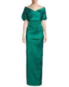 Off-the-shoulder Taffeta Column Gown