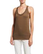 Flat Cotton Monili-beaded Scoop-neck Tank