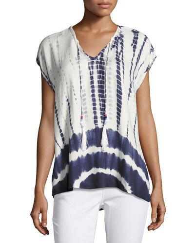 Tie-dye Chiffon Top W/ Beaded Front Ties