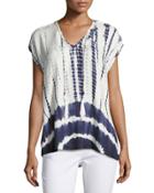 Tie-dye Chiffon Top W/ Beaded Front Ties