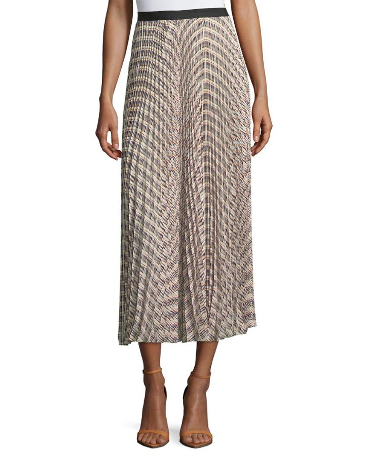 Basketweave-print Pleated