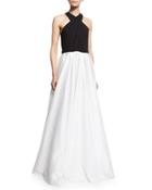 Crisscross-halter Colorblock Gown