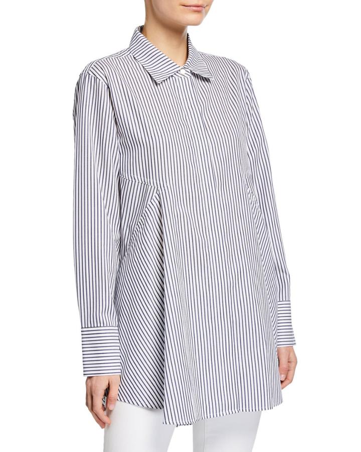 Long-sleeve Button Stripe Thru Tunic