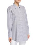 Long-sleeve Button Stripe Thru Tunic