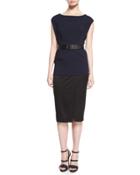 Cap-sleeve Colorblock Belted Tunic Dress