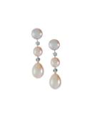 14k Pink Pearl & Diamond Triple-drop Earrings