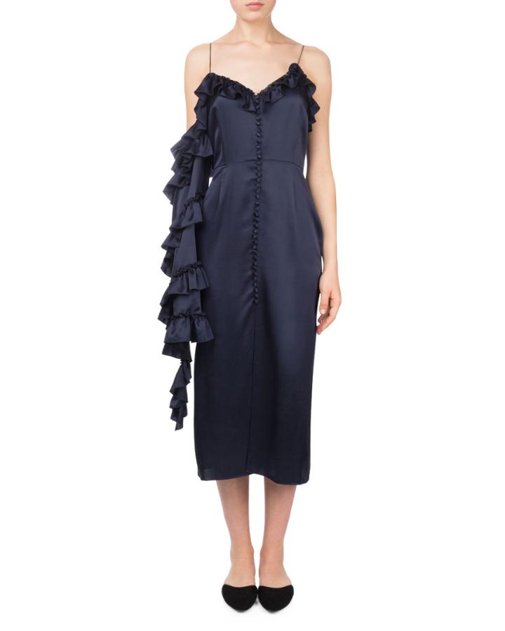 Pozallo V-neck Button-front One-sleeve Ruffle