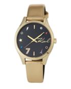 36mm Janelle Mixed-indices Watch W/ Leather Strap, Black/gold