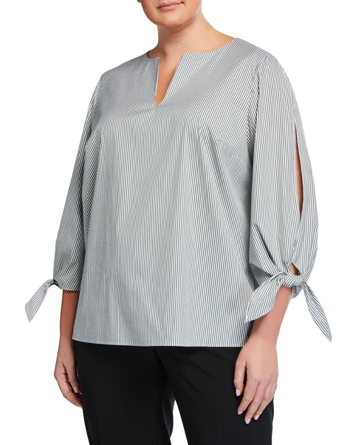 Plus Size Khloe Striped V-neck Split-sleeve Blouse