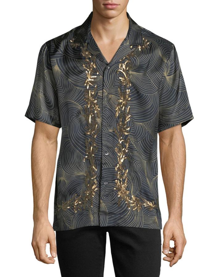 Carlton Embroidered-trim Swirl Short-sleeve