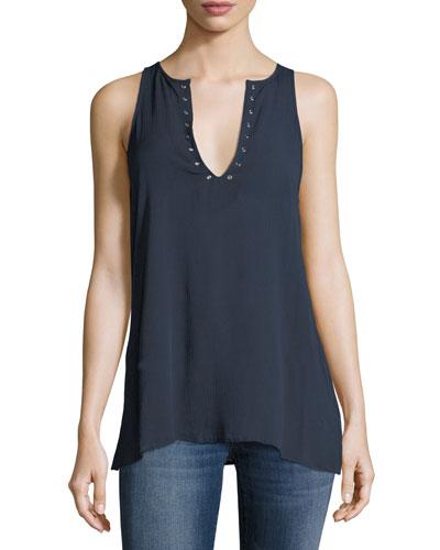 Grommet-trim Sleeveless Blouse