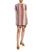 Striped Crewneck T-shirt Dress W/ Tassel Hem