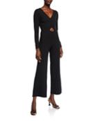 Vented Crossover Long-sleeve Wide-leg Jumpsuit