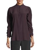 Ruched-sleeve Band-collar Blouse