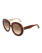Oversized Round Havana Plastic Sunglasses, Brown/white