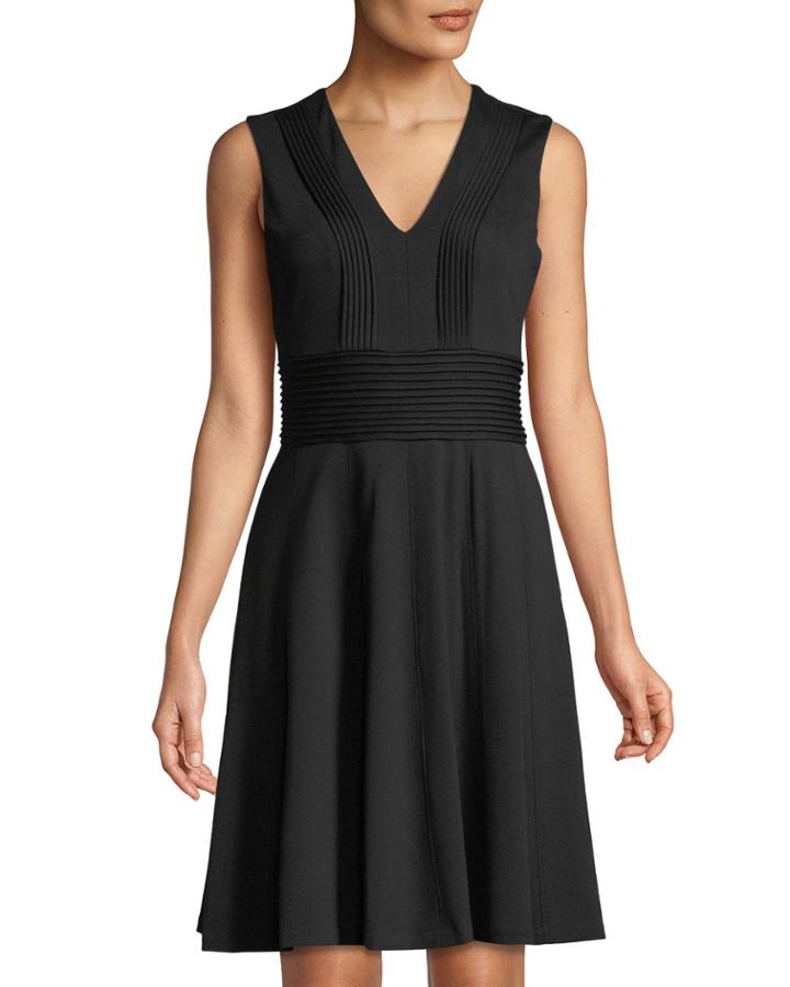 Pintucked V-neck Fit & Flare Dress