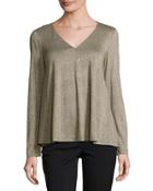 Metallic V-neck Swing Top, Neutral