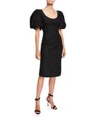 Terry Lace Puff-sleeve Cocktail Dress