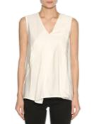 V-neck Sleeveless Poplin Top, White