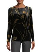 Nessa Long-sleeve Golden Blooms Floral Velvet Blouse