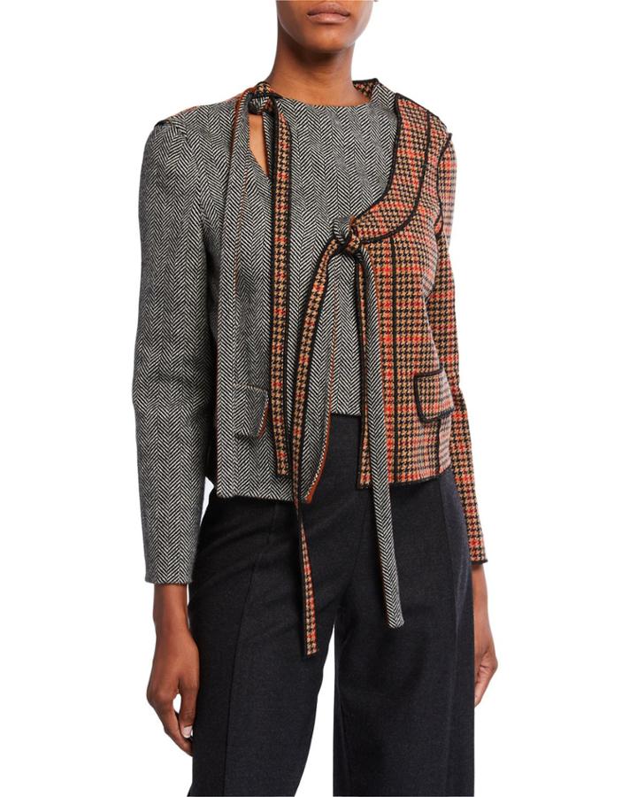 Wool-cashmere Patchwork Tie-front Jacket