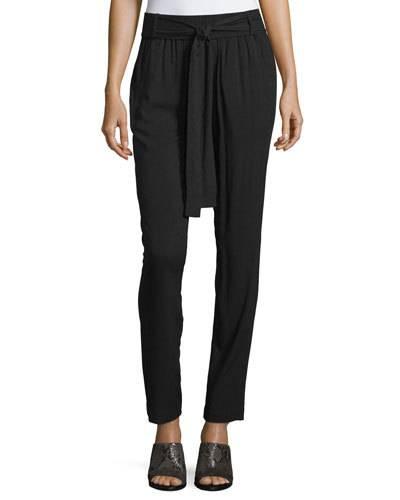 Soft Relaxed-fit Tie-waist Pants, Black