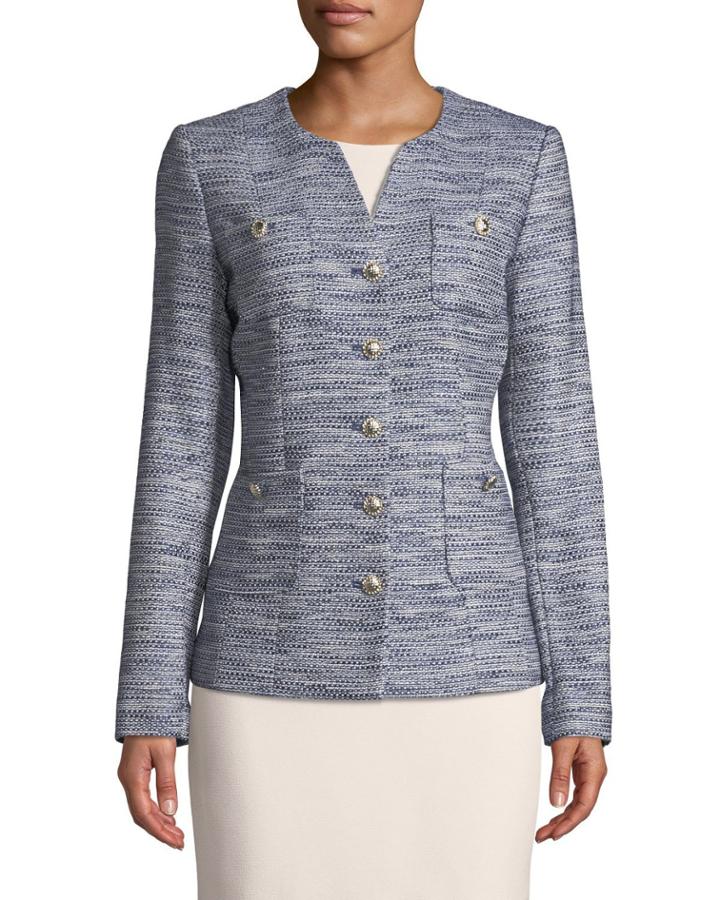 Crewneck Tweed Button-pocket Jacket