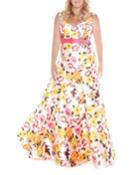 Plus Size Floral V-neck Sleeveless Ball Gown