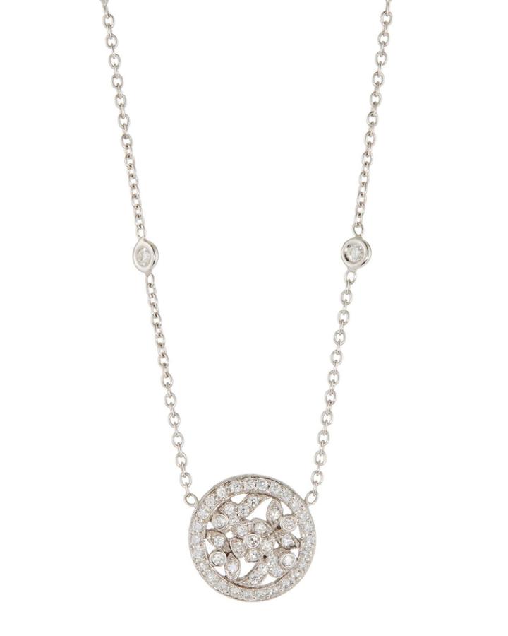 18k Diamond Floral Pendant Necklace