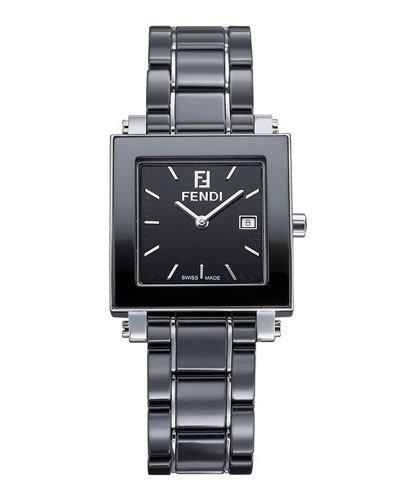 30mm Ceramic & Stainless Steel Square Watch, Black