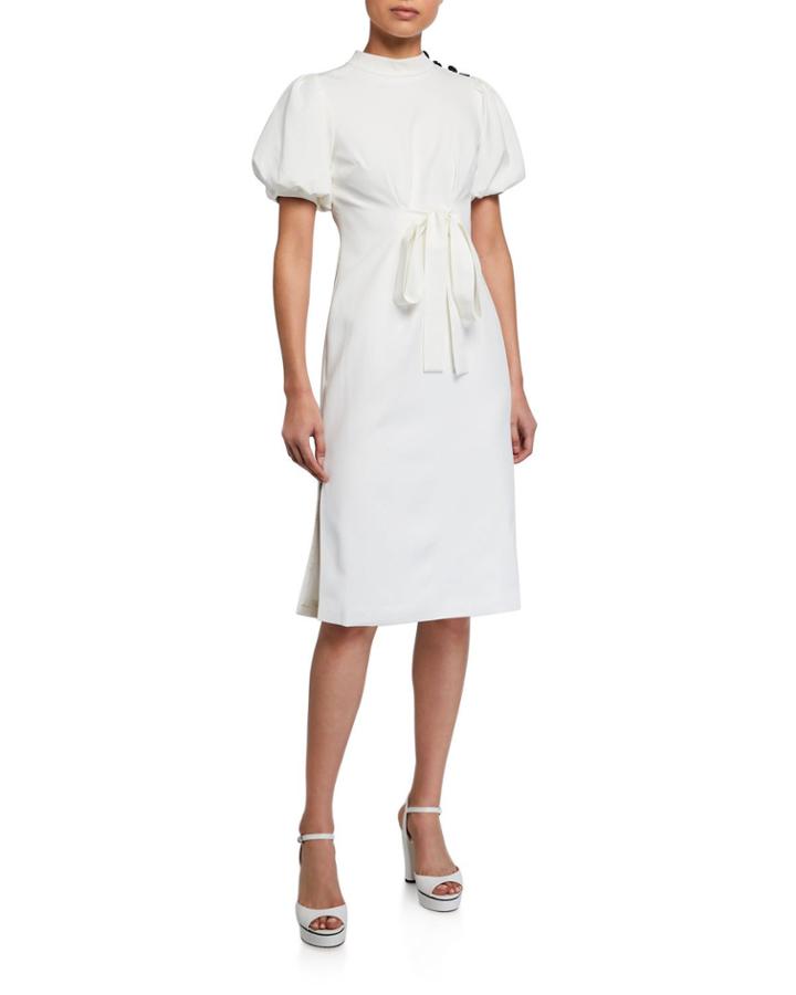 Fritz Button-shoulder Puff-sleeve Dress